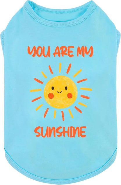 Fitwarm You are My Sunshine Dog Shirt, Tropical Summer Clothes for Small Dogs Boy Girl, Funny Pet Outfit, Blue, Yellow, Large