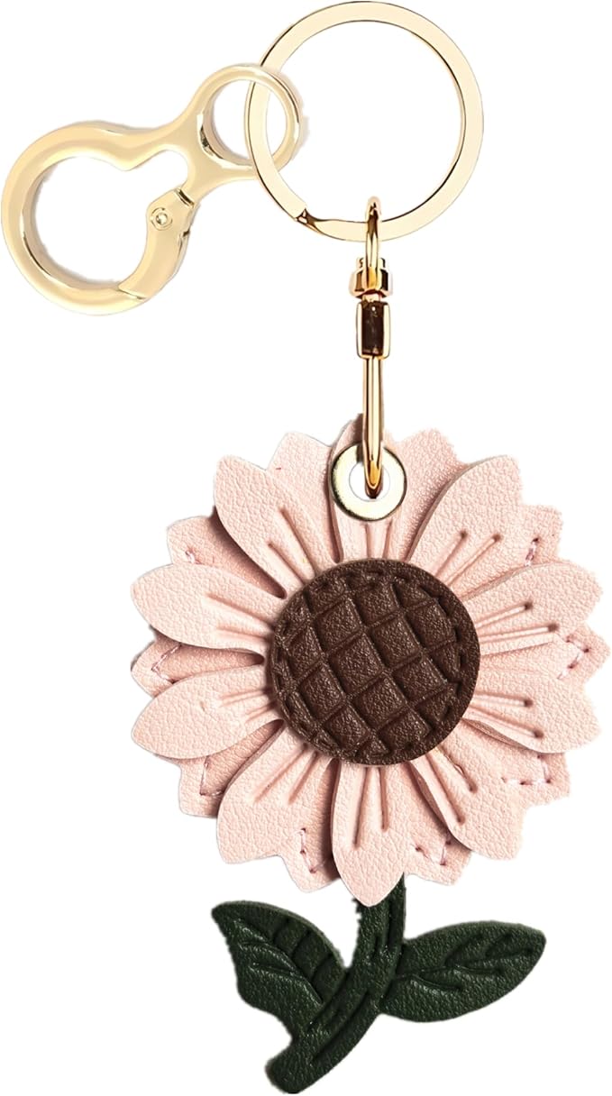 Leather Keychain Holder Case Compatible with AirTag,Cute Protective Cover with Keyring,Anti-Scratch Finder GPS Tracker Case for Wallet Keys,bag,pets,Backpack(Daisy Pink)