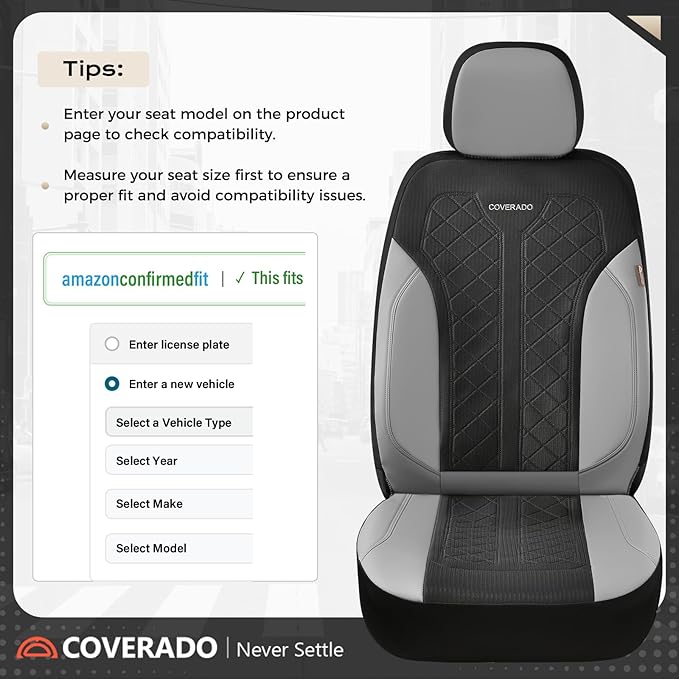 Coverado Leather Car Seat Cover for 2 Seats Front Seat Covers Waterproof Seat Covers 2-Pack Luxury Car Seat Protectors Universal Fit for Most Vehicles, SUV, Truck, Sedan