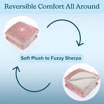 PETMAKER Dog Blanket - 60x70in Reversible Sherpa Blanket - Throw Blankets for Bed, Couch, Crate, or Car - Machine Washable Puppy Essentials (Pink)