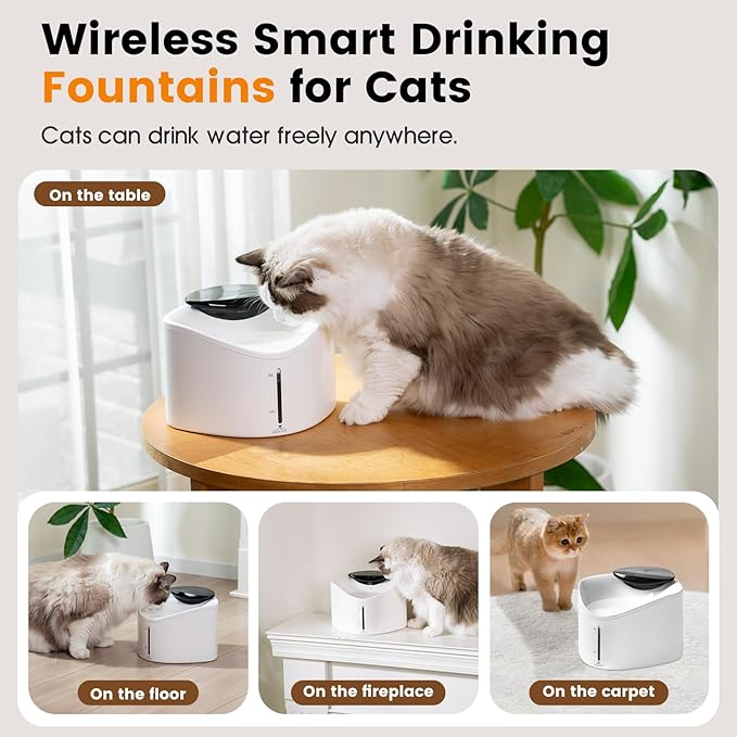 Wireless Cat Water Fountain with Smart App Monitoring, BPA-Free Ensure Safety, 2.5L/84oz Pet Water Fountain, Increase Water Intake, Ultra-Quiet Automatic Cats Dog Dispenser with Hydration Tracking