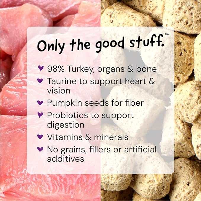 Stella & Chewy's Freeze-Dried Raw Cat Dinner Morsels - Premium Turkey Recipe with 98% Farm-Raised Meat & Organs - Natural Grain-Free Cat & Kitten Food - Made in USA - 3.5 oz