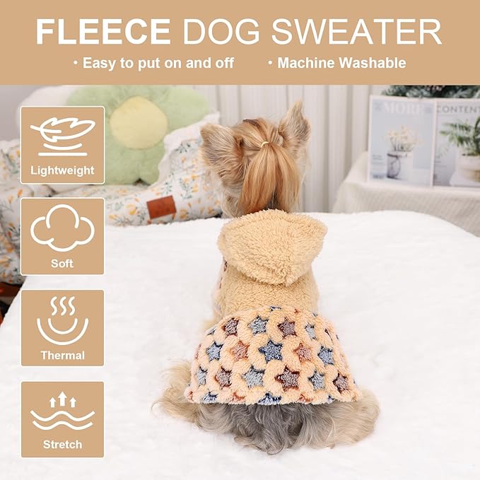 Dog Hoodie Dog Sweater Winter Puppy Clothes for Small Dogs Boy Girl Pet Hoodies Cold Weather Doggie Coats Fall Doggy Sweatshirt for Chihuahua Yorkie Cat Sweater Costume, Khaki, S
