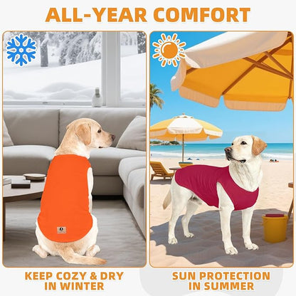 KOOLTAIL Christmas Dog Clothes Shirt for Large Dogs Boys Girls, 2 Pack Cotton Winter Warm Dog T Shirts Coats, Insect Protection Anti-Hair Loss & Lightweight Pet Vest Tank Tops Apparel, Orange&Red, L