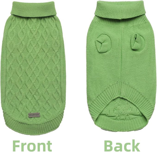 Dog Pullover Sweater, Cold Weather Cable Knitwear, Warm Clothes for Chihuahua, Bulldog, Dachshund, Pug, Yorkie,Dog Outfits for Small Dogs Medium Dogs (Green XS)…