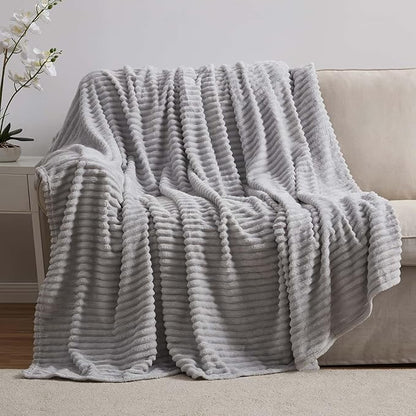 Nestl Light Grey Throw Blanket for Couch - Cozy Warm Fuzzy Blankets for Women, Plush Small Fleece Throws for Girls - Silver, 50 x 60 Inches