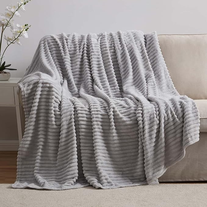 Nestl Light Grey Throw Blanket for Couch - Cozy Warm Fuzzy Blankets for Women, Set of 2 Small Fleece Throws for Girls - Silver, 50 x 60 Inches