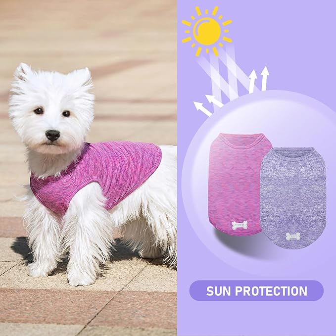 KYEESE 2 Pack Dog Shirts Quick Dry Soft Stretchy Pet T-Shirts with Reflective Label Tank Top Sleeveless Vest Sun Protection Dog Clothes for Small Medium Dogs, X-Large, Purple+Pink