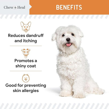 Omega 3 Fish Oil for Dogs Small Breeds & Puppies - 180 Mini Softgels, 300mg Wild Caught Salmon Oil - Skin & Coat, Shedding, Itchy Skin, Hot Spots, Allergies - EPA & DHA - Made in USA - Chew + Heal