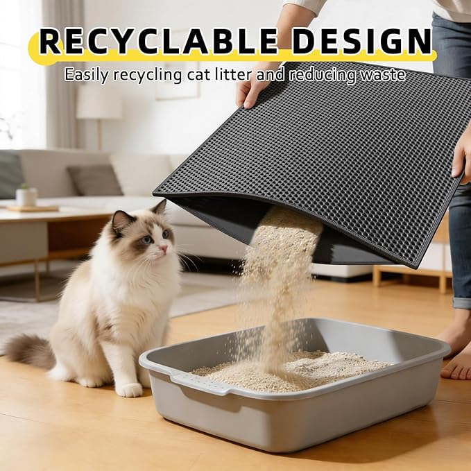 Cat Litter Mat, 30"X24" Large Double Layer Litter Trapping Mat, Waterproof/Urineproof, Easy to Clean Kitty Litter Mats for Floor, Scatter Control (Black-1Pack)