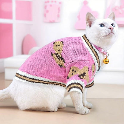 ABRRLO Small Dog Sweaters Cute Bear Dog Cardigans Clothes for Small Medium Dogs Boy Girl Puppy Cat Knitting Cardigan Outfits Dogs Winter Coats Warm Pet Doggy Clothes Soft Knitwear (Pink, Large)