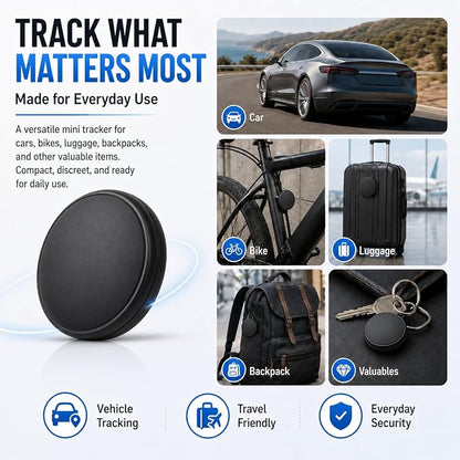 GPS Tracker for Vehicles - Hidden Car Tracker Device with Real-Time Location, No Subscription, Magnetic Mini GPS Tracker for Car, Bike, Luggage, Suitable for Phone and Android - Black