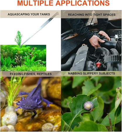 Extra Long Tweezers with Rubber Cover Tips, Fecsam Feeding Tongs - 2 Pack/18.9 inch Aquarium Stainless Steel Large Aquascape Tools for Fish Tank, Terrarium，Aquascaping, Reptile, Bearded Dragon