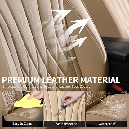 FLORICH Front Car Seat Covers, Leather Automotive Seat Covers for Cars, Airbag Compatible, Waterproof&Breathable, Luxury Car Seat Covers Fit Most Vehicles - Beige