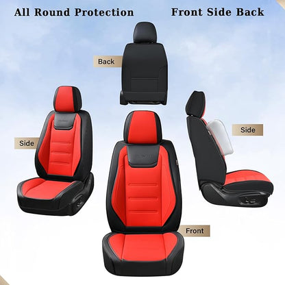 Coverado Car Seat Covers Full Set, Seat Covers for Cars, Car Seat Protector Waterproof, Leather Cushion, Universal Car Interior Covers Seat Protectors for Most Cars Black-Red
