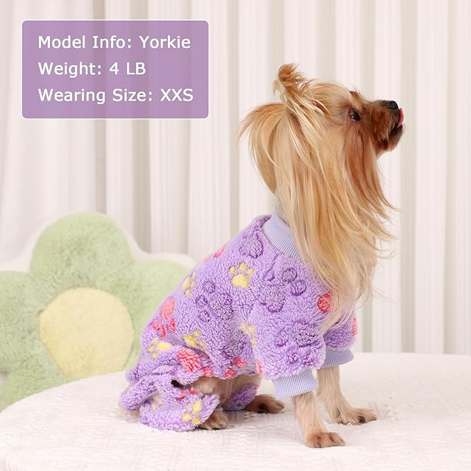 YIKEYO Dog Sweaters for Small Dogs, Dog Pajamas Winter Girl and Boy,Puppy 4 Legged Clothes Chihuahua Yorkie Teacup Jumpsuit Cute Feet Print(Purple, XS)