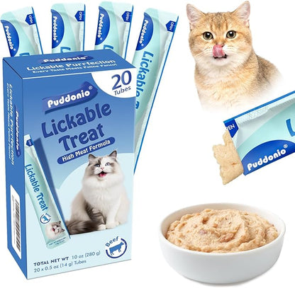 Lickable Cat Treats, High-Meat Puree, Grain & Gum Free, High Protein, No Additives, 0.5oz Tubes (Pack of 20)