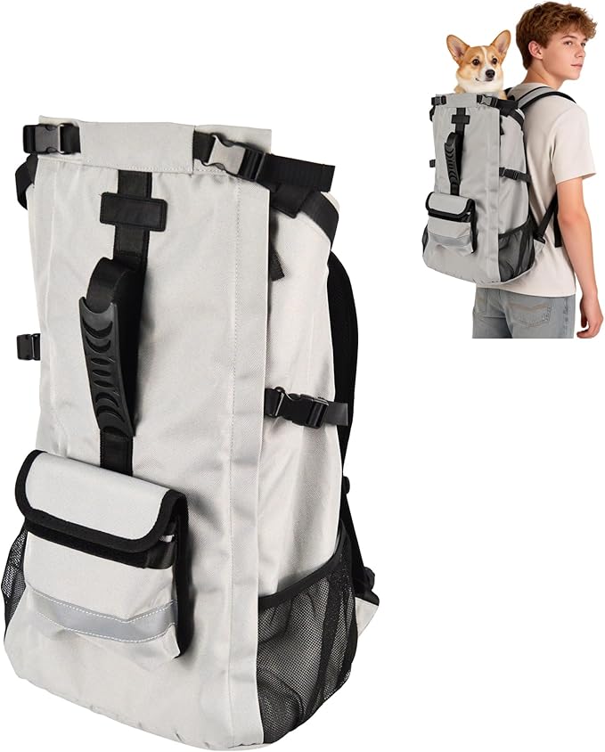 Dog Carrier Backpack for Medium Dogs, Hiking Bag for Pets Up to 30 lbs - 4-Layer Safety Design with Thick Padded Straps, Built-in Leash & Breathable Mesh, Suitable for Hiking, Cycling, and Travel