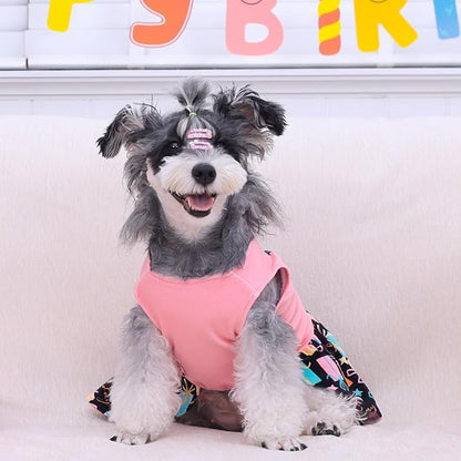CuteBone Birthday Dog Dresses Velvet Holiday Small Dogs Clothes Onesie Pet Apparel Girl Puppy Skirt with Bow Hair Rope CVA48S-D