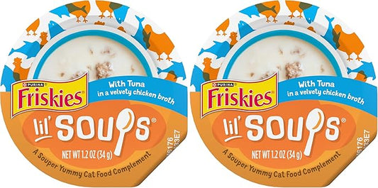 Friskies Purina Natural,Grain Free Lickable Cat Treats Lil’ Soups with Tuna in Chicken Broth - 1.2 oz. Cups,(Pack of 16)