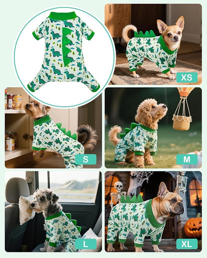 CuteBone Dinosaur Costume Dog Pajamas, Stretchy Spandex Crystal Velvet Sleepwear Coat for Small Dogs, Soft & Warm Pet Outfit Clothes for Cold Weather, Cozy Pullover Design COSP16S