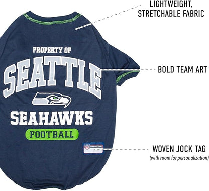 NFL Seattle Seahawks Dog T-shirt X-Large. - Licensed Shirt for Pets Team Colored with Team Logos- Premium Stretchable Materials for the comfort of your Dog & Cat