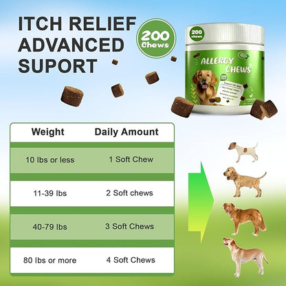 Dog Allergy Chews Itching Skin Relief & Immune Support,Dogs is Human Multivitamin Itch Relief for Yeast, Seasonal Allergies Itchy Skin and Itchy Ears, Gut Health, Chicken- 200ct