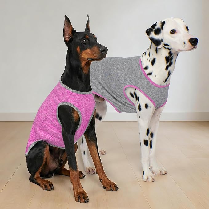 KYEESE 2Pack Dog Shirt, Lightweight Sun Protection Sleeveless Dog T Shirts for Medium Large Dogs Girl, Breathable Pet Reflective Tank Top Summer Dogs Clothes for Outdoor Walking, Grey+Hotpink, 2XL