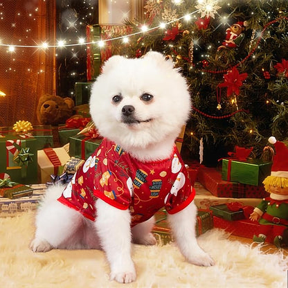 6 Pieces Christmas Dog Clothes for Small Dogs, Soft and Breathable Pet Shirt, Winter Puppy Kitten Vest Printed Dog Shirts, Christmas Snowman Santa Claus Reindeer T-Shirts for Pet Dogs Cats