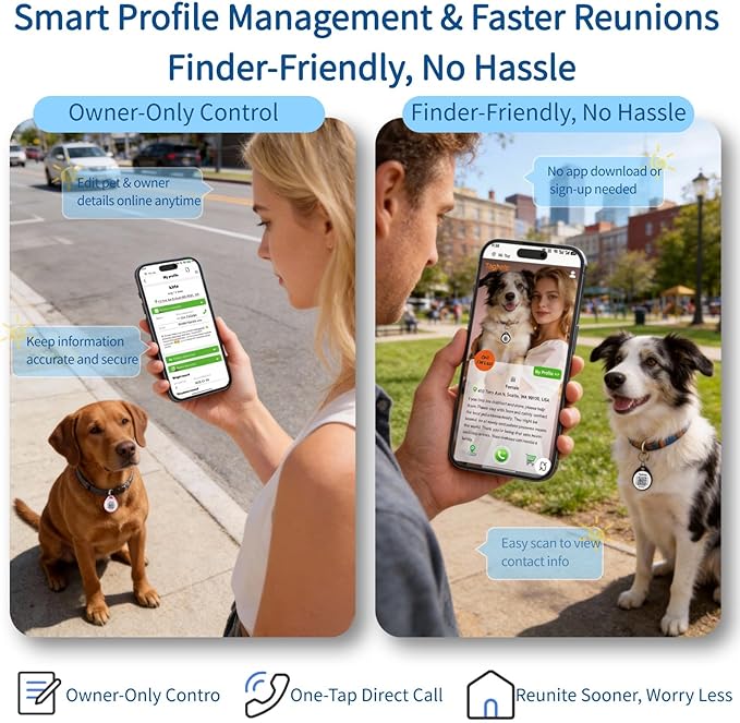2-Pack -Smart QR Code Pet ID Tag for Dogs - Instant GPS Location Alert via Email, No App/Subscription Required, Waterproof Anti-Lost Personalized Dog Collar Accessories (Blue&Pink, for Dog - 1.2")