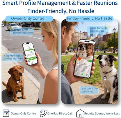 2-Pack -Smart QR Code Pet ID Tag for Dogs - Instant GPS Location Alert via Email, No App/Subscription Required, Waterproof Anti-Lost Personalized Dog Collar Accessories (Blue&Pink, for Dog - 1.2")
