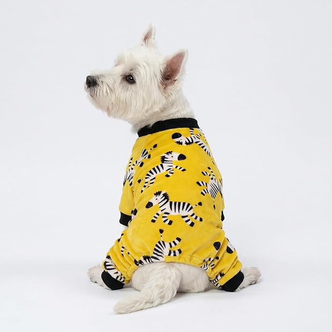 Fitwarm Zebra Dog Fleece Pajamas, Funny Winter Clothes for Small Dogs Boy Girl, Cozy Pet Onesie, Yellow, Black, White, XXL