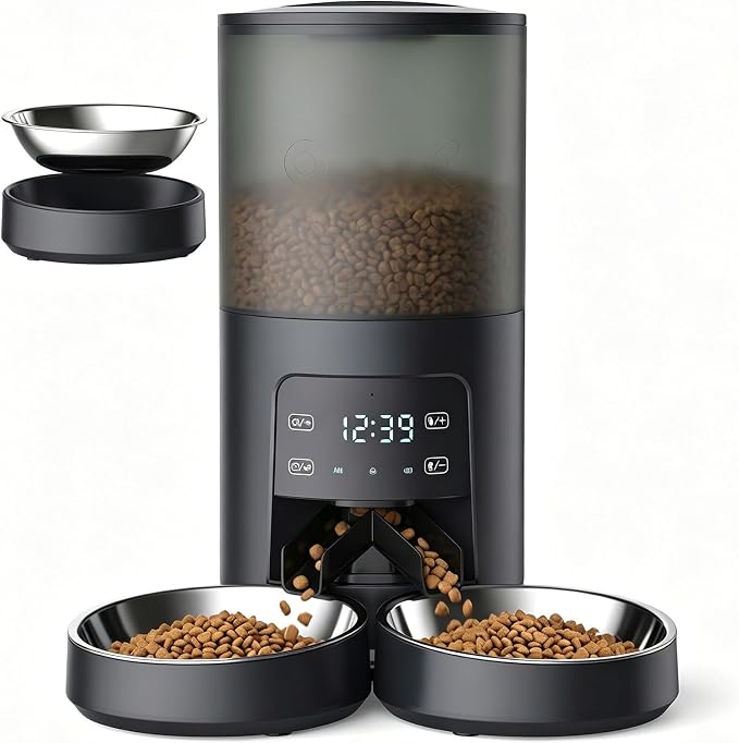 Sweetcrispy Automatic Cat Feeder, 4L Cat Food Dispenser with APP, Black | 2.4G WiFi, Applicable for Dry Food, 16.9 Cups, 10 Meals/Day, 50 Portions/Meal, 10s Voice Recorder, Dual Power Supply