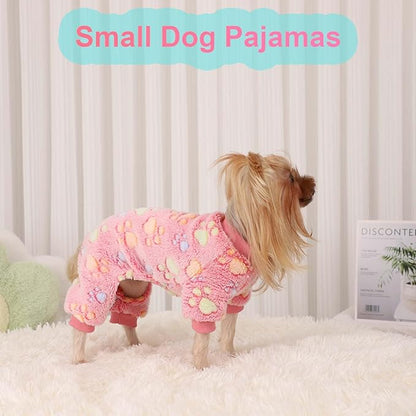 YIKEYO Dog Sweaters Pajamas for Small Dogs, Dog Pajamas Winter Girl and Boy,Puppy 4 Legged Clothes Chihuahua Yorkie Teacup Jumpsuit Cute Feet Print(Rose, XXS)