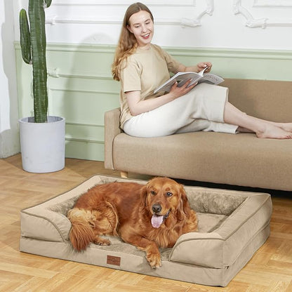 Comfort Expression Orthopedic Dog Bed for Extra Large Dogs 45x35 Inch, Waterproof Egg Crate Foam XL Pet Bed with Removable Bolsters, Dog Couch with Washable Cover & Non-Slip Bottom, Light Brown