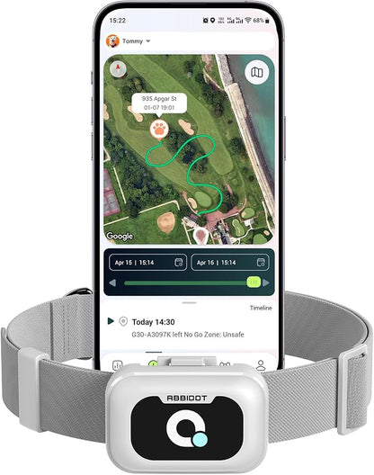 ABBIDOT GPS Dog Tracker - Real-Time Pet Tracker with Virtual Fence, Activity Monitor, Location History, Health Monitor, 3-Mode Light, Waterproof & Rechargeable GPS Tracker for Dogs with APP Support
