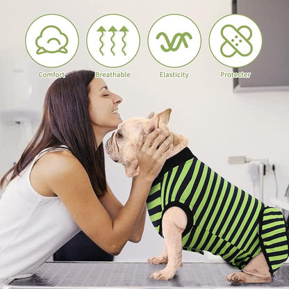 2 Packs Breathable Cotton Dog Recovery Suit for After Neuter Spay Abdominal Wounds Protector, Professional Anti-Licking Onesies for Male Female Pets Surgery Bandages, 2XL Blue & Green Stripes