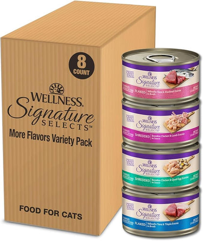 Wellness CORE Signature Selects More Flavors Variety Pack Adult Canned Wet Cat Food, Natural, Protein Rich, Grain Free, 2.8 oz, Pack of 8 Cans