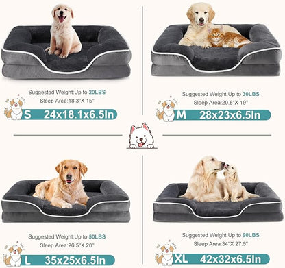 DUMOS Orthopedic Dog Beds for XL Large Sized Dogs, 42x32 in Machine Washable Cover Pet Bed, Anti-Slip Waterproof Memory Foam Couch Bed for Indoor Dogs and Cats, Grey