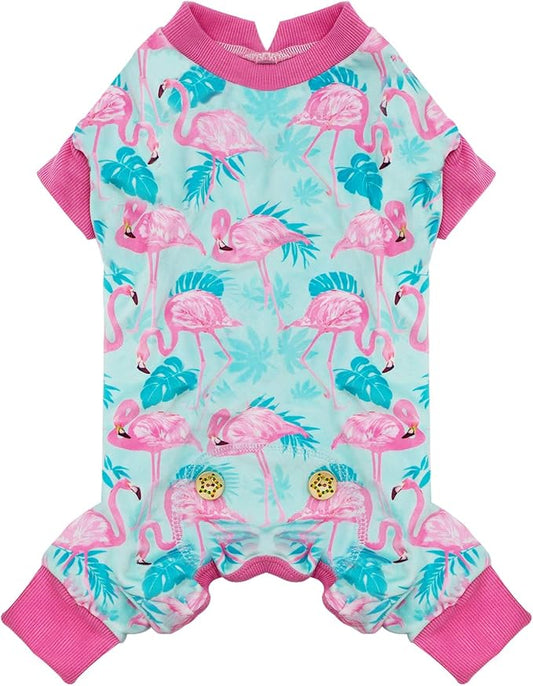 KYEESE Dog Pajamas Velvet Dog Pajamas Medium Sized Dogs Soft Dogs Clothes Pjs with Flamingo Pattern Stretchy Pet Jammies Coat Comfy Pet Onesie Costume, 2X-Large
