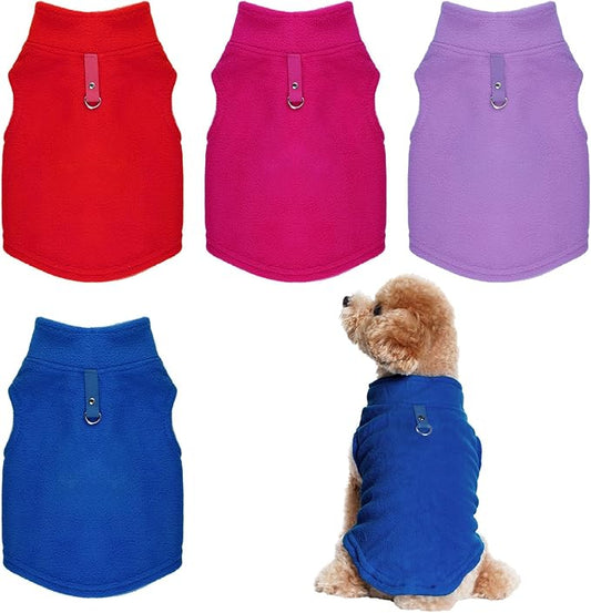 Rbenxia 4 Piece of Rose Red Dog Sweater with Leash Ring Soft Fleece Vest Dog Pullover Warm Jacket Pet Dogs Clothes Winter Dogs Outfits for Small Puppy Cat Pets (Rose Red+Red+Blue+Purple, Medium)