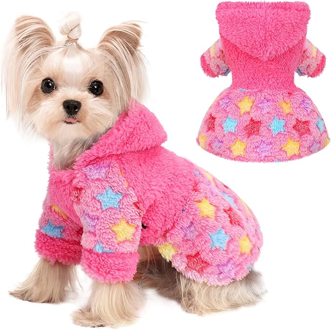 Dog Sweater Fleece Dog Hoodie Winter Puppy Clothes for Small Dogs Boy Girl Pet Hoodies Cold Weather Doggie Coats Fall Doggy Sweatshirt for Chihuahua Yorkie Cat Sweater Costume, Rose Pink, S
