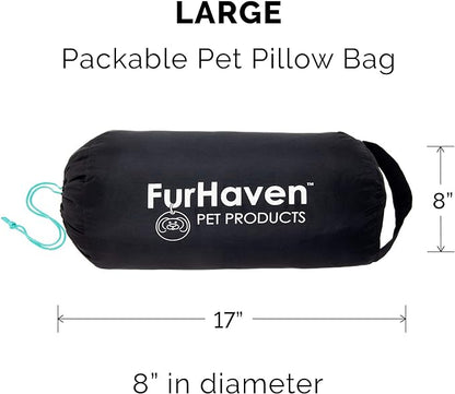 FurHaven Outdoor Travel Dog Bed for Large Dogs, Lightweight Trail Pup Travel Pillow Mat with Stuff Sack, Machine Washable & Foldable, Large, Aqua/Granite Gray