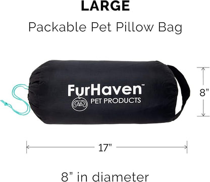 Furhaven Outdoor Travel Dog Bed for Large/Medium Dogs w/ Carry Bag, Washable & Foldable, Great for Crates & Kennels - Trail Pup Travel Pillow Mat w/ Stuff Sack Bag - Paprika/Camo-Paw, Large