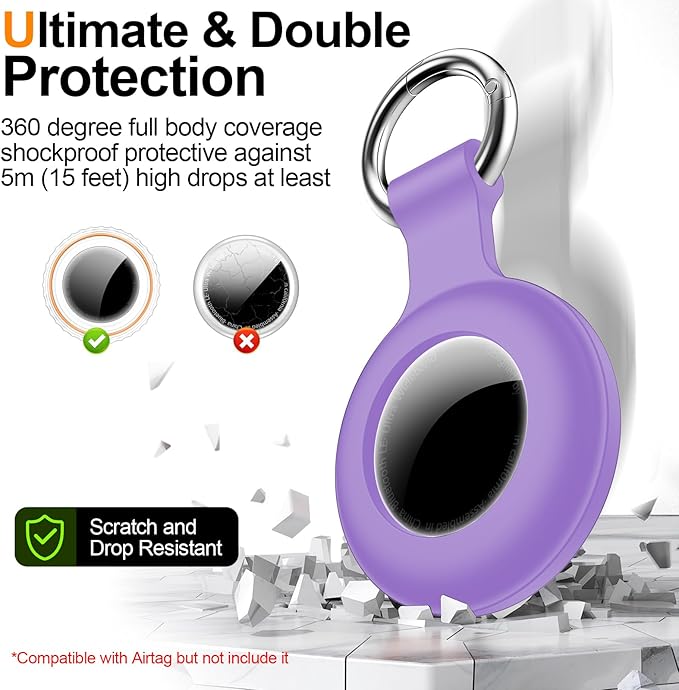 1|2|4Pack for Apple AirTag Holder,for Air Tag 2nd &1st Genaretion,Waterproof GPS Tracker Air Tag Keychain with Cover Anti-Scratch Silicone for Air-Tag Case for Pets,Luggages-Pink+Pink+Purple+Purple
