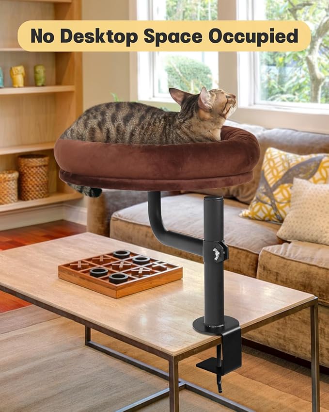 Cat Bed for Desk,Keeps Kitten Close and Workspace Clear Cat Bed,Height Adjustable and Rotatable,Drilling-Free(Dark Brown,18.5" Lx17.5 Wx16.8 W)