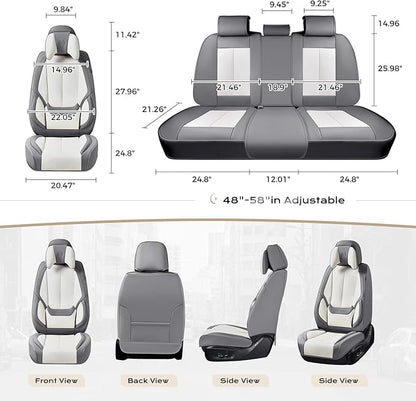 Coverado Seat Covers, Car Seat Covers Front Seats, Car Seat Cover, Car Seat Protector Waterproof, Seat Cushion Nappa Leather with Head Pillow, Carseat Cover Universal Fit for Most Cars (Gray&White)