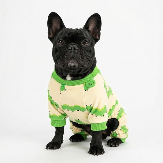 Fitwarm Caterpillar Dog Fleece Pajamas, Cozy Clothes for Small Dogs Boy Girl, Funny Pet Onesie, Beige, Green, XXL