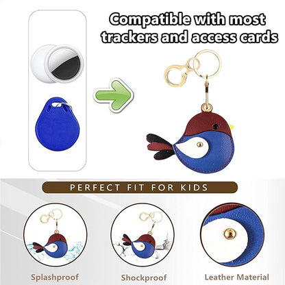 BORKUANA Leather Keychain Holder Case Compatible with AirTag,Cute Protective Cover with Keyring