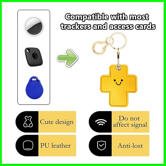 Leather Airtag Keychain Case Holder,Cute Protective Apple Air Tag Cover with Key Ring,Anti-Scratch Hidden Finder GPS Tracker Case for Wallet Keys,Bag,Pets,Backpack(Cross)